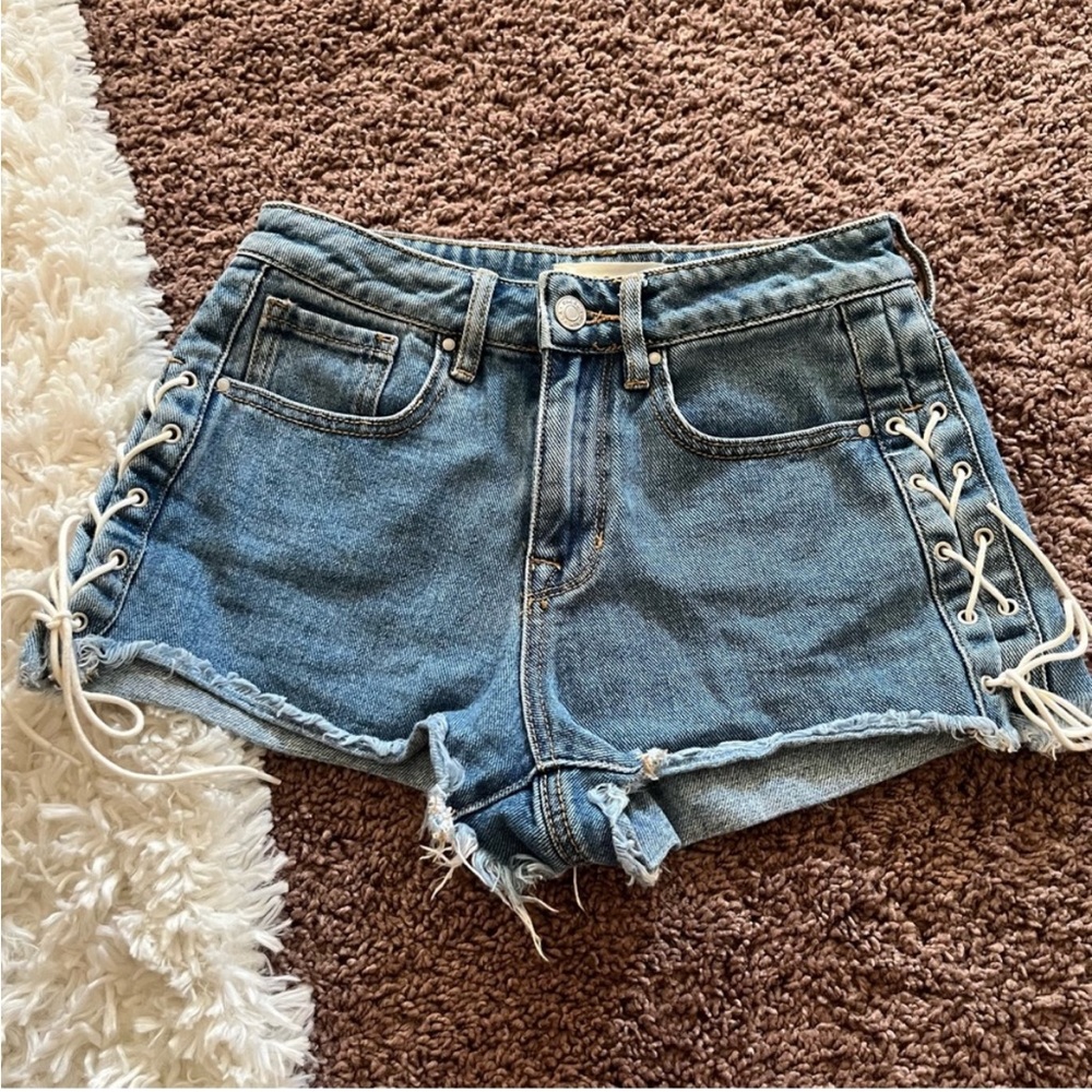 PACSUN Lace Up High Rise Jean Shorts Size 24